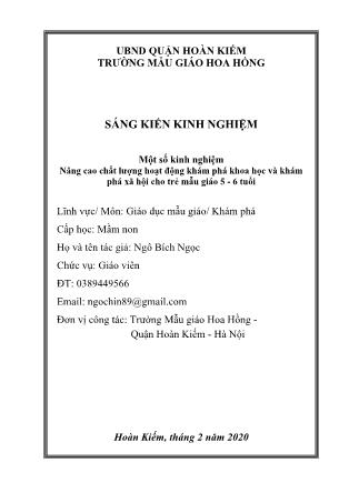 Sáng kiến kinh nghiệm Nâng cao chất lượng hoạt động khám phá khoa học và khám phá xã hội cho trẻ mẫu giáo 5 - 6 tuổi - Ngô Bích Ngọc