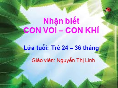 Bài giảng Khám phá khoa học Lớp Nhà trẻ - Đề tài: Nhận biết Con voi, con khỉ - Nguyễn Thị Linh