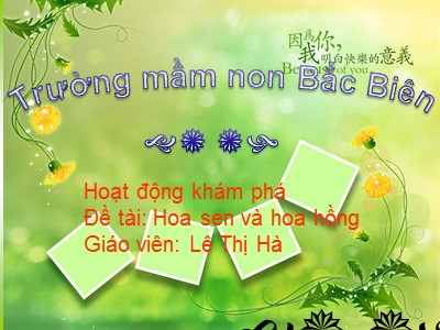 Bài giảng Khám phá môi trường Lớp Mầm - Đề tài: Hoa sen và hoa hồng - Lê Thị Hà