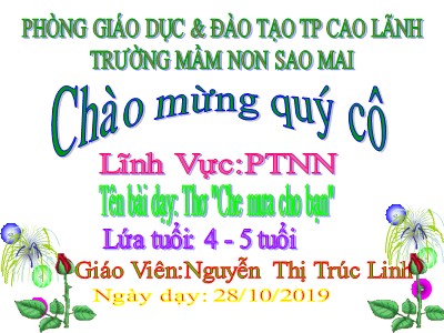 Bài giảng Làm quen văn học Lớp Chồi - Đề tài: Thơ Che mưa cho bạn - Năm học 2019-2020 - Nguyễn Thị Trúc Linh