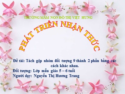 Bài giảng Làm quen với toán Lớp Lá - Đề tài: Tách gộp nhóm đối tượng 9 thành 2 phần bằng các cách khác nhau - Nguyễn Thị Hương Trang