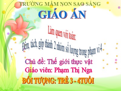 Bài giảng Làm quen với toán Lớp Mầm - Đề tài: Đếm, tách, gộp thành 2 nhóm số lượng trong phạm vi 4 - Phạm Thị Nga