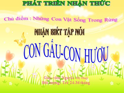 Bài giảng Nhận biết tập nói Lớp Nhà trẻ - Đề tài: Con gấu, con hươu - Nguyễn Thị Thúy