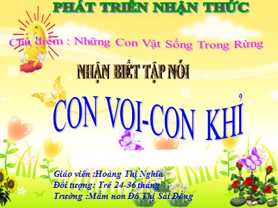 Bài giảng Nhận biết tập nói Lớp Nhà trẻ - Đề tài: Con voi, con khỉ - Hoàng Thị Nghĩa