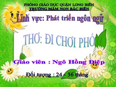 Bài giảng Phát triển ngôn ngữ Lớp Nhà trẻ - Đề tài: Thơ Đi chơi phố - Ngô Hồng Điệp