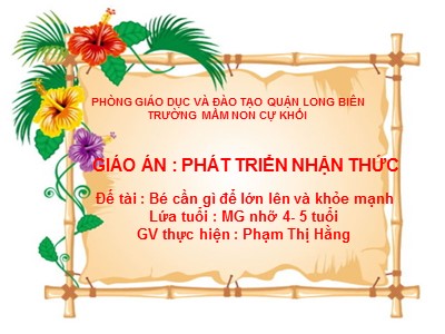 Bài giảng Phát triển nhận thức Lớp Chồi - Đề tài: Bé cần gì để lớn lên và khỏe mạnh - Phạm Thị Hằn