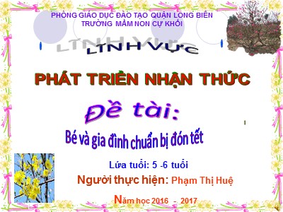 Bài giảng Phát triển nhận thức Lớp Lá - Đề tài: Bé và gia đình chuẩn bị đón tết - Năm học 2016-2017 - Phạm Thị Huệ