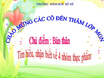 Bài giảng Phát triển nhận thức Lớp Lá - Đề tài: Tìm hiểu, nhận biết về 4 nhóm thực phẩm - Trường Mầm non Bồ Đề