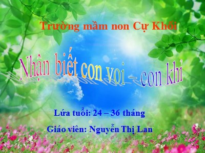 Bài giảng Phát triển nhận thức Lớp Nhà trẻ - Đề tài: Nhận biết con voi, con khỉ - Nguyễn Thị Lan