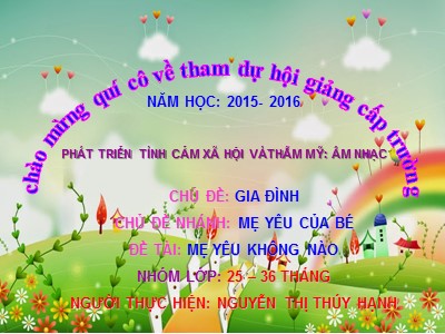 Bài giảng Phát triển tình cảm và thẩm mĩ Lớp Nhà trẻ - Đề tài: Mẹ yêu không nào - Nguyễn Thị Thúy Hạnh