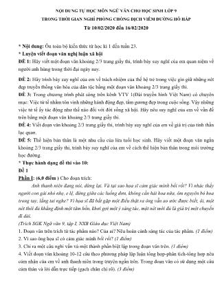 Đề cương tự học nghỉ dịch Ngữ văn Lớp 9 - Năm học 2019-2020 - Trường THCS Lê Lợi