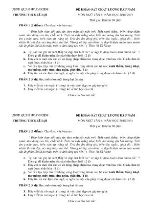 Đề kiểm tra chất lượng đầu năm Ngữ văn Lớp 6 - Năm học 2018-2019 - Trường THCS Lê Lợi