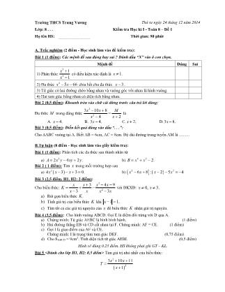 Đề kiểm tra giữa học kì I Toán Lớp 8 - Năm học 2014-2015 - Trường THCS Trưng Vương
