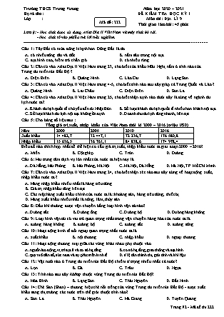 Đề kiểm tra học kì I Địa lí Lớp 9 - Mã đề 222 - Năm học 2020-2021 - Trường THCS Trưng Vương