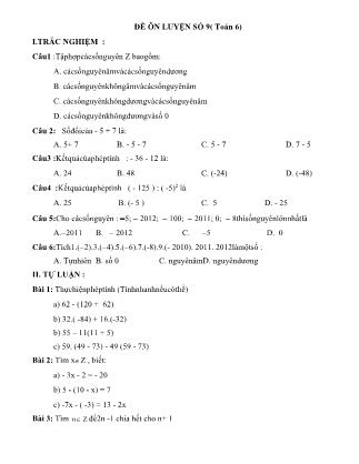 Đề ôn luyện số 9, 10 Toán Lớp 6 - Trường THCS Lê Lợi