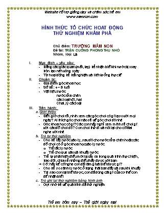 Giáo án Hoạt động thử nghiệm khám phá Lớp Lá - Đề tài: Trận cuồng phong thu nhỏ