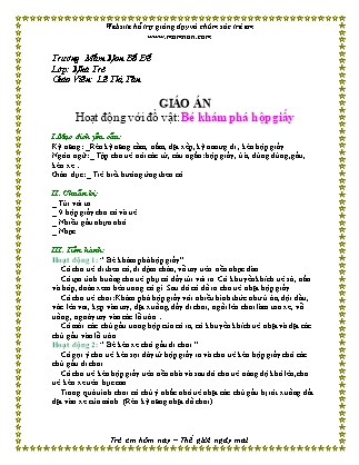 Giáo án Hoạt động với đồ vật Lớp Nhà trẻ - Đề tài: Bé khám phá hộp giấy - Lê Thị Tân