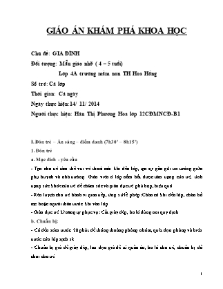 Giáo án Khám phá khoa học Lớp Chồi - Chủ đề: Gia đình - Năm học 2014-2015 - Hán Thị Phương Hoa