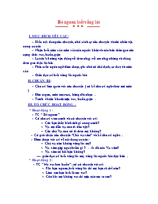 Giáo án Làm quen văn học Lớp Mầm - Đề tài: Truyện Bé ngoan biết vâng lời