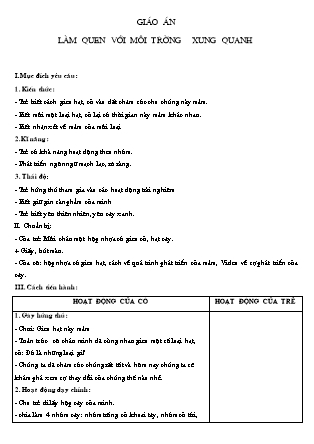 Giáo án Làm quen với môi trường xung quanh Khối Mầm non - Đề tài: Sự phát triển của cây