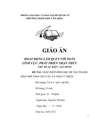 Giáo án Phát triển nhận thức Lớp Chồi - Chủ đề: Gia định - Nguyễn Thị Hòa - Năm học 2020-2021