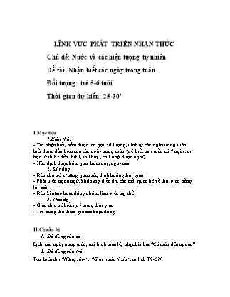 Giáo án Phát triển nhận thức Lớp Lá - Đề tài: Nhận biết các ngày trong tuần