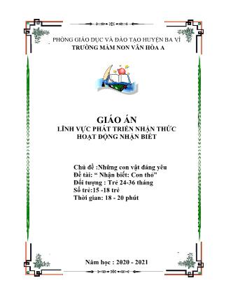 Giáo án Phát triển nhận thức Lớp Nhà trẻ - Đề tài: Nhận biết Con thỏ - Năm học 2020-2021 - Trường Mầm non Vân Hòa A