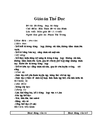 Giáo án Phát triển thể chất Lớp Mầm - Đề tài: Đi đường hẹp, bò thấp - Phạm Thị Trọng