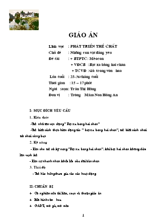 Giáo án Phát triển thể chất Lớp Nhà trẻ - Đề tài: Bật xa bằng hai chân - Trần Thị Hằng