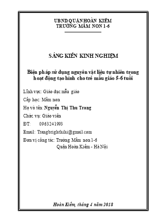 Sáng kiến kinh nghiệm Biện pháp sử dụng nguyên vật liệu tự nhiên trong hoạt động tạo hình cho trẻ mẫu giáo 5-6 tuổi - Năm học 2017-2018 - Nguyễn Thị Thu Trang