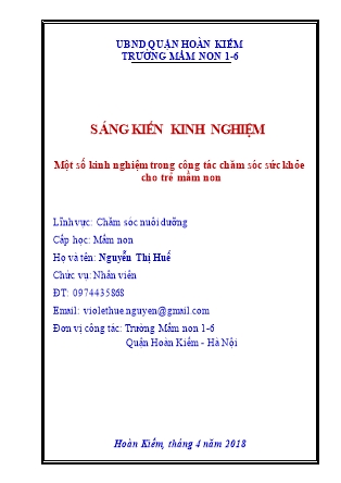 Sáng kiến kinh nghiệm Một số kinh nghiệm trong công tác chăm sóc sức khỏe cho trẻ mầm non - Năm học 2017-2018 - Nguyễn Thị Huế