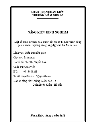 Sáng kiến kinh nghiệm Một số kinh nghiệm xây dựng bài giảng E- Learning bằng phần mềm Ispring vào giảng dạy cho trẻ Mầm non - Năm học 2017-2018 - Tạ Thị Tuyết Lan