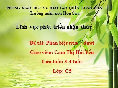 Bài giảng Làm quen với toán Lớp Mầm - Đề tài: Phân biệt trên, dưới - Cam Thị Hải Yến