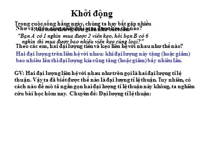 Bài giảng Đại số Lớp 7 - Bài 1: Đại lượng tỉ lệ thuận