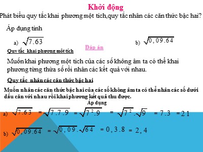 Bài giảng Đại số Lớp 9 - Chương 1, Bài 4: Liên hệ giữa phép chia và phép khai phương - Năm học 2020-2021