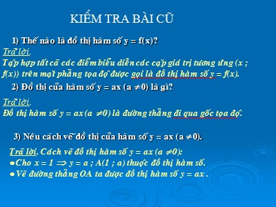 Bài giảng Đại số Lớp 9 - Tiết 23, Bài 3: Đồ thị hàm số y = ax + b