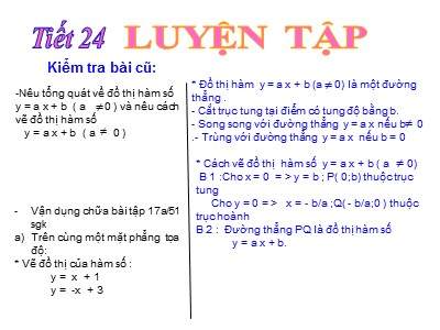 Bài giảng Đại số Lớp 9 - Tiết 24: Luyện tập Đồ thị hàm số y = ax + b