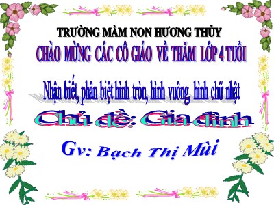 Bài giảng Làm quen với toán Lớp Chồi - Đề tài: Nhận biết, phân biệt hình tròn, hình vuông, hình chữ nhật - Bạch Thị Mùi