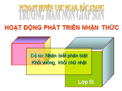 Bài giảng Làm quen với toán Lớp Lá - Đề tài: Nhận biết phân biệt khối vuông, khối chữ nhật - Trường Mầm non Giáp Sơn