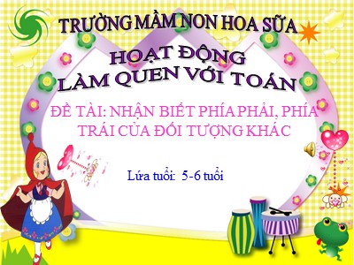 Bài giảng Làm quen với toán Lớp Lá - Đề tài: Nhận biết phía phải, phía trái của đối tượng khác - Trường Mầm non Hoa Sen