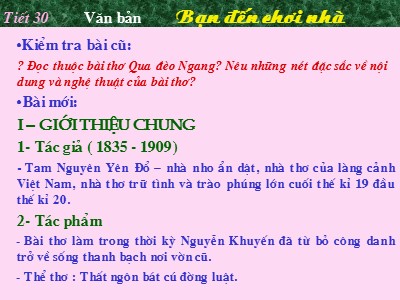 Bài giảng Ngữ văn Lớp 7 - Tiết 30: Văn bản Bạn đến chơi nhà