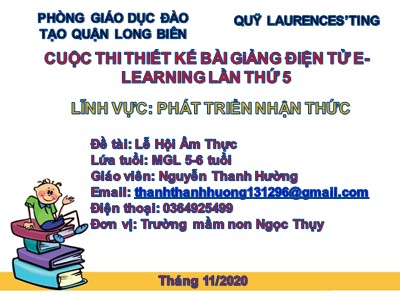 Bài giảng Phát triển nhận thức Lớp Lá - Đề tài: Lễ hội ẩm thực - Năm học 2020-2021 - Nguyễn Thanh Hường