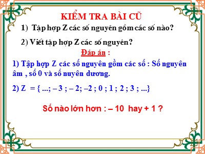 Bài giảng Số học Lớp 6 - Tiết 42: Thự tự trong tập hợp các số nguyên - Nguyễn Thị Hương Thảo