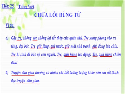 Bài giảng Tiếng việt Lớp 6 - Tiết 25, Bài 6: Chữa lỗi dùng từ