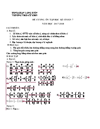 Đề cương ôn tập học kì I Toán Lớp 7 - Năm học 2017-2018 - Trường THCS Cự Khối