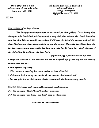Đề kiểm tra giữa học kì I Ngữ văn Lớp 6 - Năm học 2020-2021 - Nguyễn Thị Hồng Khanh