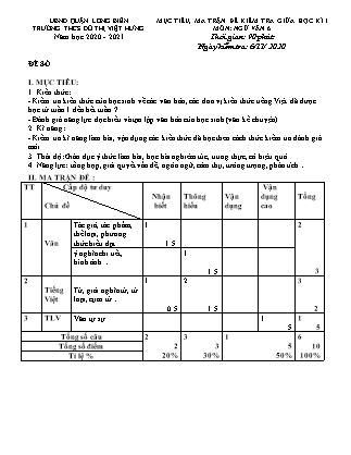 Đề kiểm tra giữa học kì I Ngữ văn Lớp 6 - Năm học 2020-2021 - Nguyễn Thị Hương Tươi