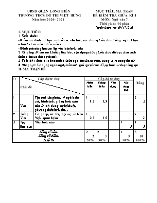 Đề kiểm tra giữa học kì I Ngữ văn Lớp 7 - Năm học 2020-2021 - Nguyễn Thị Điệp