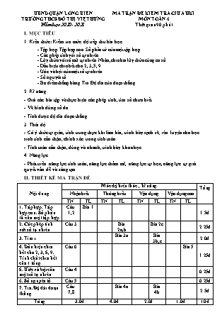 Đề kiểm tra giữa học kì I Toán Lớp 6 - Đề 1 - Năm học 2020-2021 - Nguyễn Mai Nga