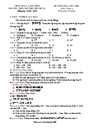 Đề kiểm tra giữa học kì I Toán Lớp 6 - Năm học 2020-2021 - Lê Hồng Hạnh